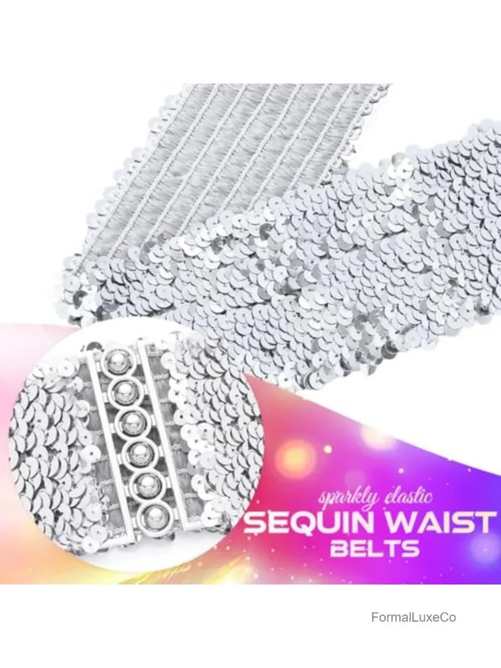 Stretch Wide Waist Belt Sequin Elastic Dress Belt Sparkly Waistband Cinch Belt